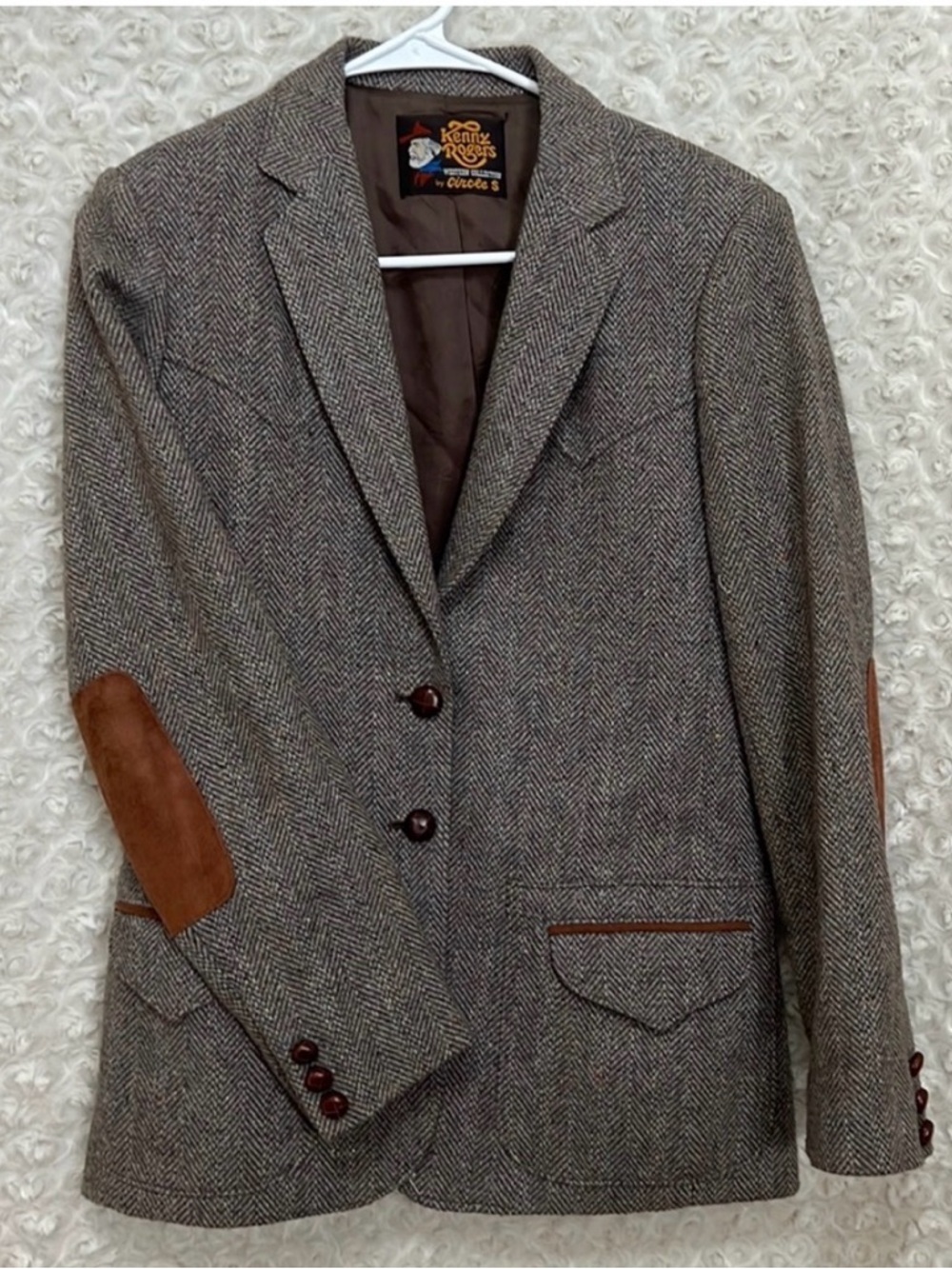 Vintage Kenny Rogers Brown Herringbone Wool Blazer with Elbow Patches